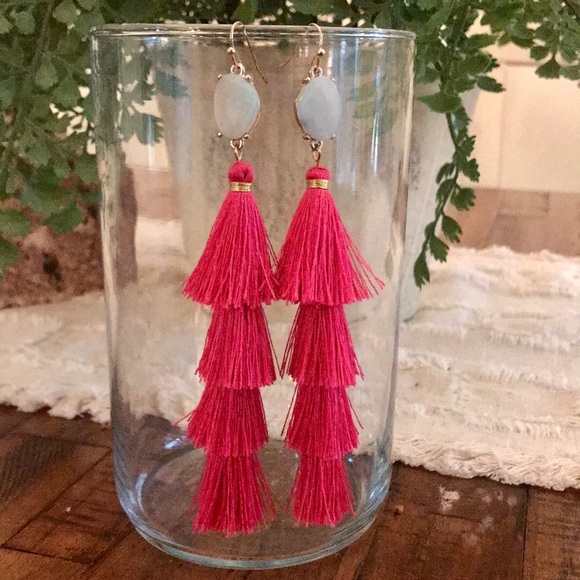 Jewelry - Cute Hot Pink Tassel Earrings
